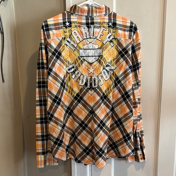 Harley-Davidson Orange and Black Plaid Shirt - Picture 4 of 4